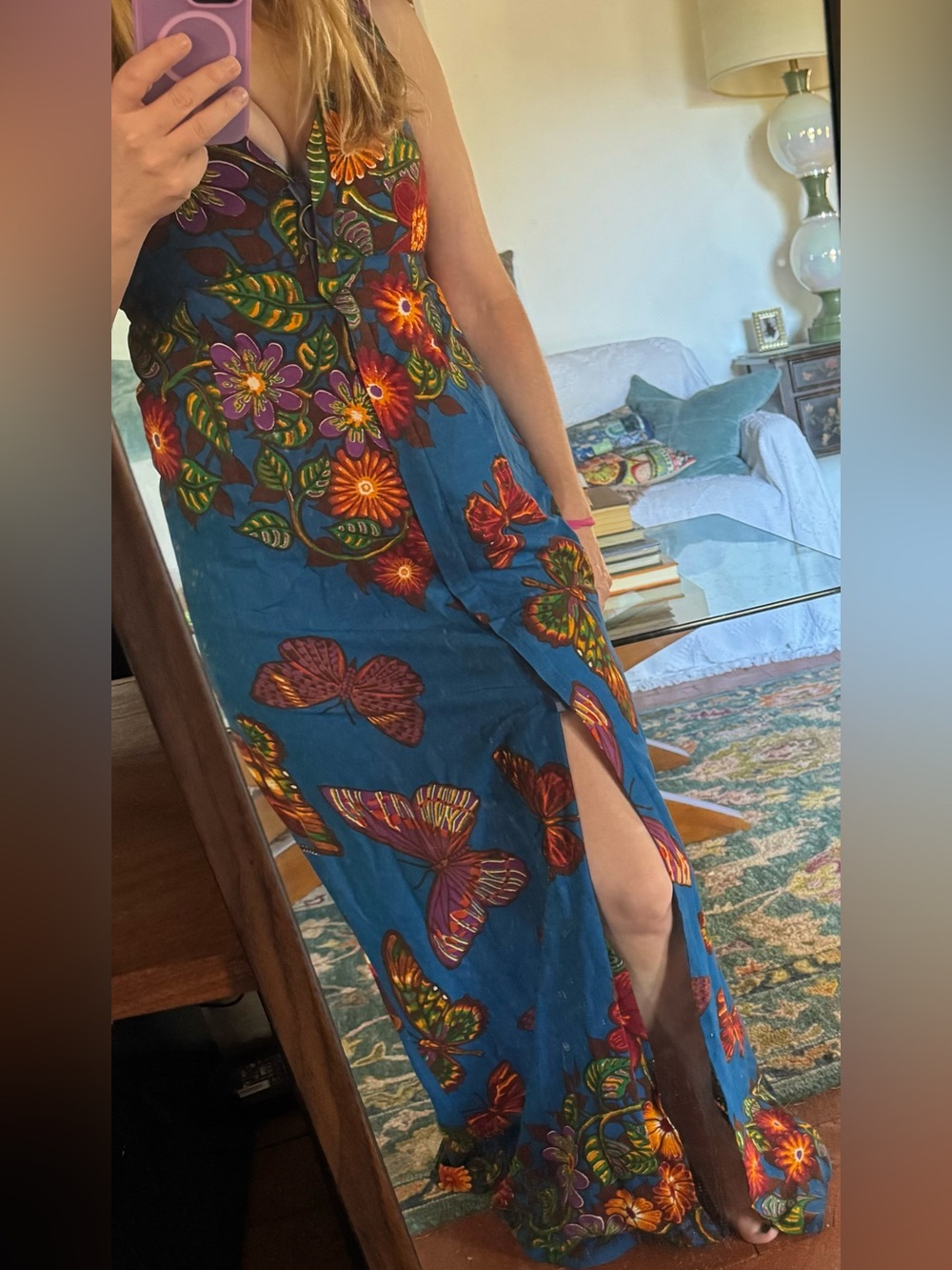 Vintage 70s Handmade Dutch Java Wax Print Maxi Dress Vlisco O-Ring Zip Boho